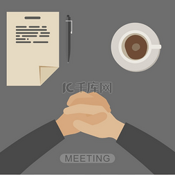 企业会议背景图片_会议会议概念背景双手合十一杯咖