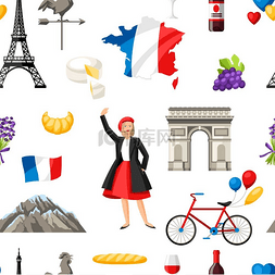 世界著名图标图片_法国无缝图案法国传统符号和物品