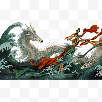 洛神宓妃插画国潮敦煌飞天神女中国风插画免抠元素宅女表情包宅女头像