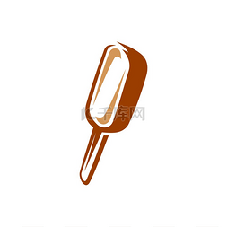 棕色的木棍图片_巧克力釉中的香草冰淇淋被隔离在