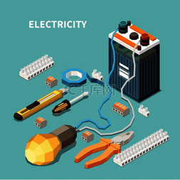 能源工作图片_电力等距组合与电气设备和工具的