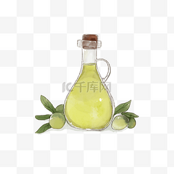 水彩玻璃瓶图片_橄榄油树叶玻璃瓶