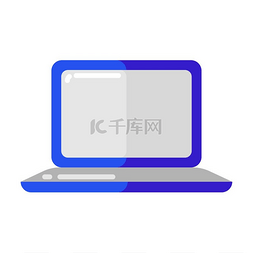 平面样式的蓝色笔记本电脑图标。