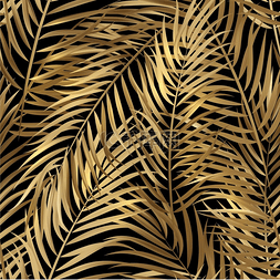 金色的树矢量图片_热带金色棕榈叶丛林树叶无缝矢量