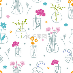 优雅灰色图案图片_鲜花的花瓶无缝图案背景