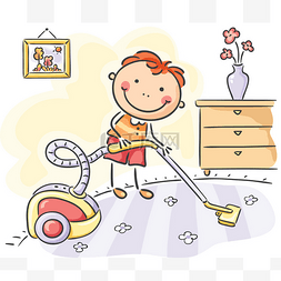 男孩帮助他的父母做家务