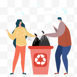 可回收垃圾箱图片_志愿者清理垃圾扁平插画