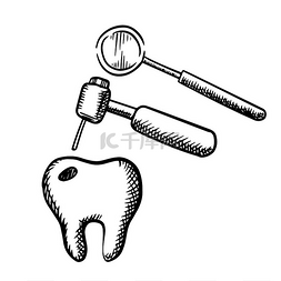 白色牙齿图片_蛀牙牙钻和镜子在白色背景上隔离