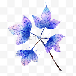 蓝紫色复古树枝水彩