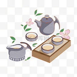 和日本图片_一套石头茶具日本茶壶和杯子