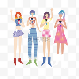 韩国概念插画四人女团体