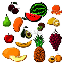 梨瓜图片_新鲜的热带橙子、苹果、芒果、李