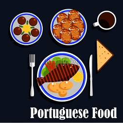 民族装饰条图片_葡萄牙民族美食平面图标鳕鱼配煮