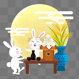 两只兔子开心赏月日本节日月见团