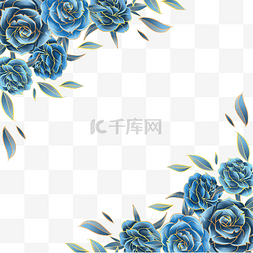 玫瑰花框图片_蓝色玫瑰花蓝金花朵边框花卉