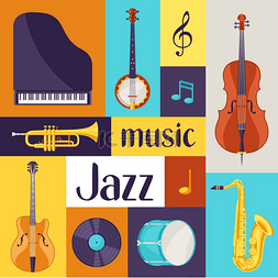 复古音乐会海报图片_爵士乐复古海报与乐器。