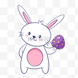 手绘卡通小彩蛋图片_手持紫色彩蛋的复活节卡通可爱兔