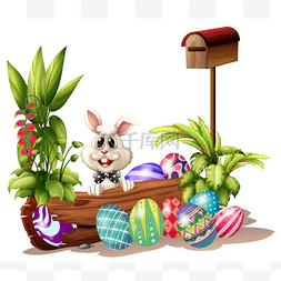 绿色背景长图图片_复活节兔子附近邮箱