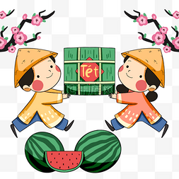 越南水果图片_彩色卡通越南春节节日人物
