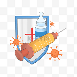 接种新冠疫苗图片_疫苗注射器和病毒扁平风格