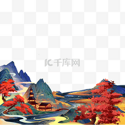 秋季山水图片_秋天山水建筑风景