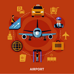 旅行机场图图片_机场概念与飞机行李出租车管家在
