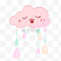 雨滴背景图片_白云雨滴嘴巴粉色卡通绘画