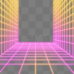 灰白网格图图片_红色黄色霓虹光感发光空间透视网