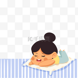 床上用品花纹图片_可爱的小女孩叭在床上
