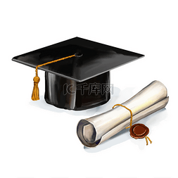 毕业帽和文凭矢量图