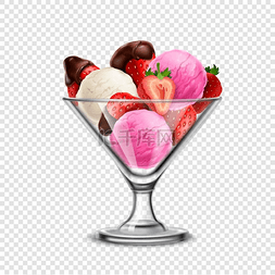 冰淇淋成分透明玻璃碗中的彩色冰