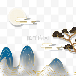 节日几何图片_云层明月传统节日边框