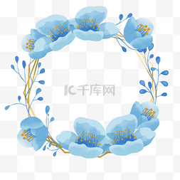 金边邀请函图片_金边缠绕蓝色花朵植物花卉婚礼边