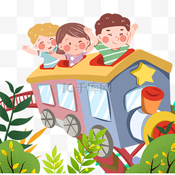 六一儿童节儿童火车植物绿植
