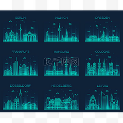 城市剪影欧洲图片_德国城市矢量插画线性风格