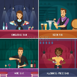 威士忌矢量图片_22设计概念酒吧服务员22卡通风格