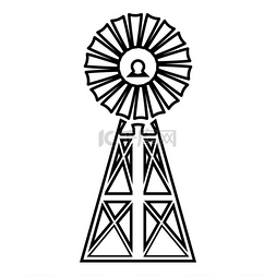 旋转风车矢量图片_风力涡轮机风车经典美国图标黑色