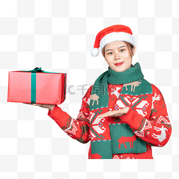 圣诞甜美清纯美女手拿礼物盒