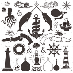 螺旋蜗牛壳图片_在航海风格复古手绘元素