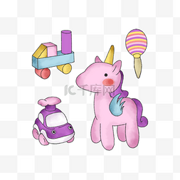 玩具车设计素材图片_婴儿紫色玩具水彩风格