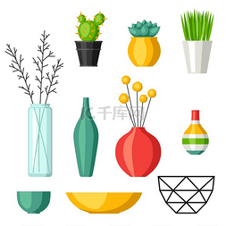 家居装饰花瓶花盆、多肉植物和仙