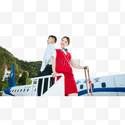 乘务员飞机图片_空乘男女乘务员客舱外背靠背