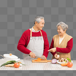 除夕人图片_老年夫妻在厨房里一起做饭