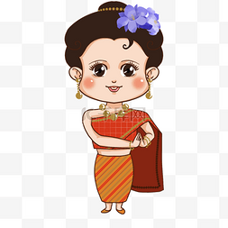 儿童幼儿矢量人物图片_小孩泰国传统服饰可爱卡通风格红