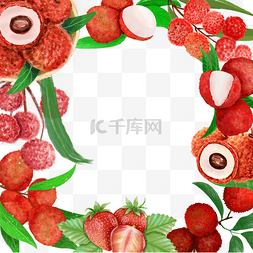 平铺食物图案图片_荔枝水果水彩边框