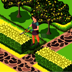 游戏进行时图片_园丁在修剪灌木时使用工具，用树