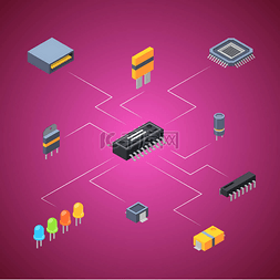 矢量等距芯片电子零件图标图表插