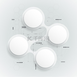 信息图表上图片_抽象的电路板上的 3d 白色纸圈。