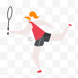 羽毛球运动红色短袖女孩