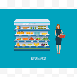 饮品店图标图片_买方与篮和超市内部